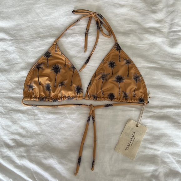 NEW with tag Verdelimon Yellow Palm Trees Moa Triangle Bikini Top gold tropical - Picture 2 of 5